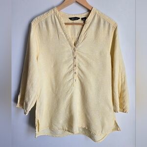 EDDIE BAUER Soft Yellow V-Neck Button Front Linen Blouse